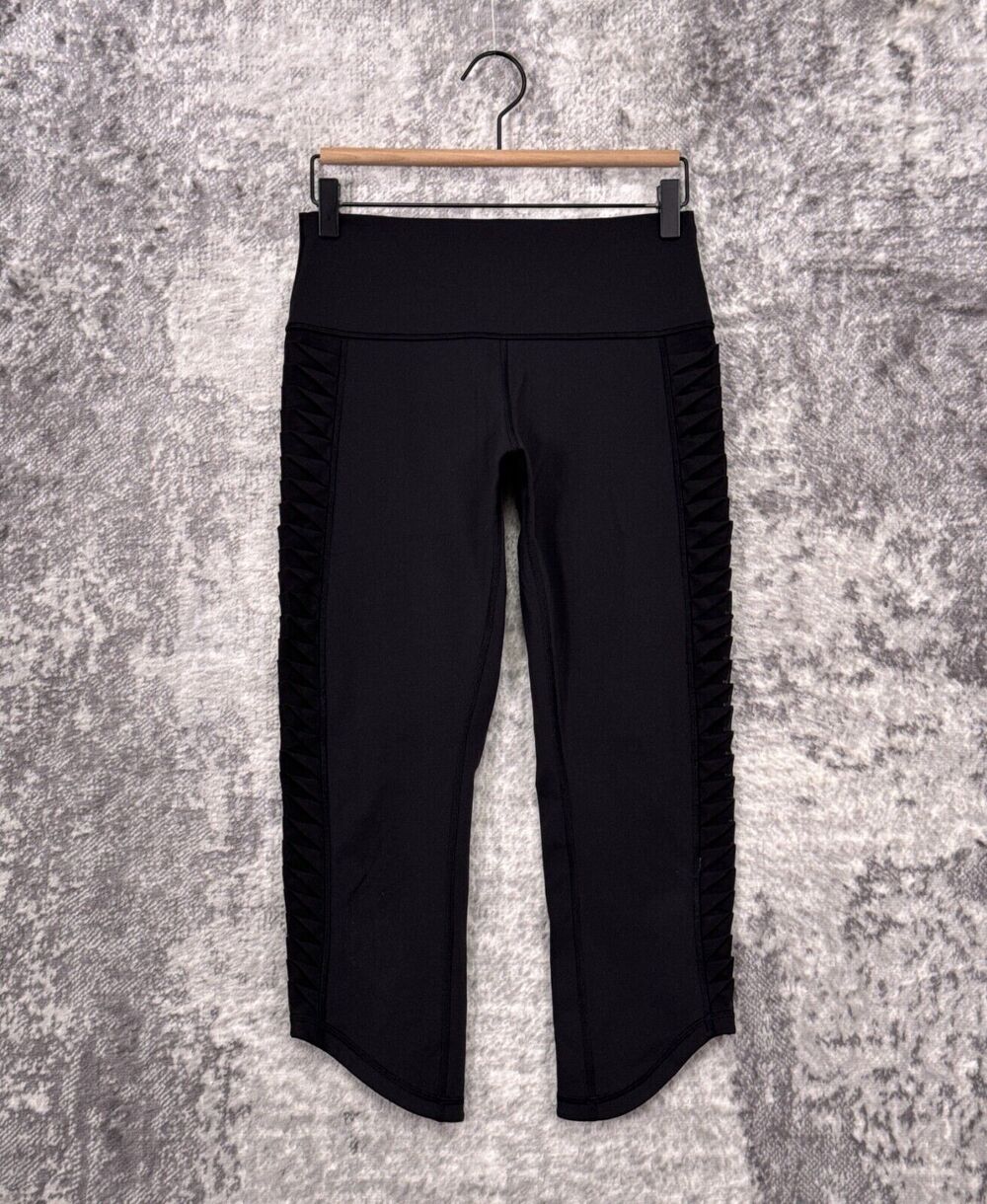 Lululemon Leggings 8 Womens Black High Rise Crop Ruched Pleat Side Detail